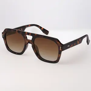 Retro Thick Polarized Aviator Sunglasses, Unisex Bold Square Pilot Shades for Men Women