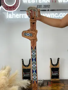 LA HERRADURA AZTEC ROYAL BLUE HANDTOOLED 2 INCH BELT