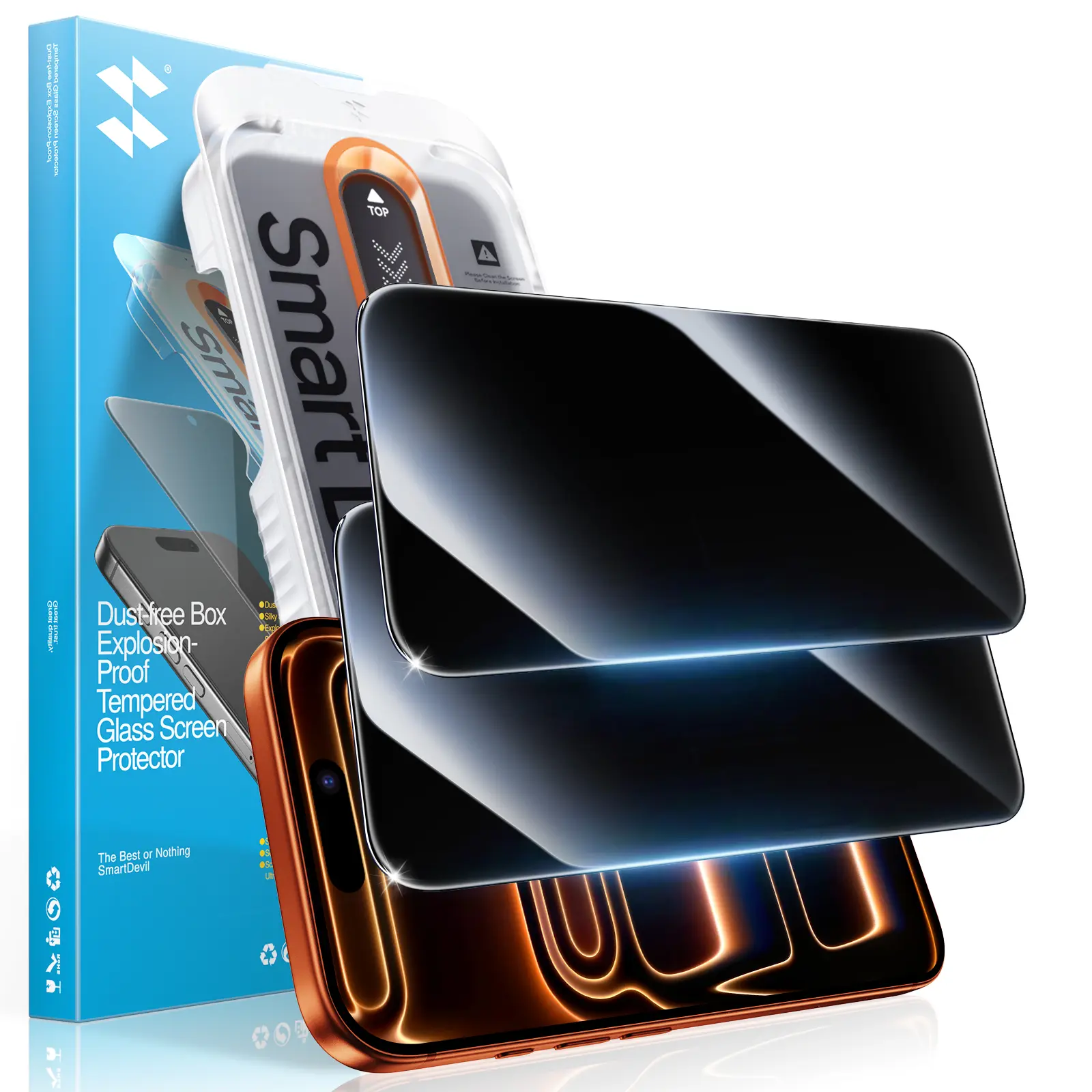 【Dust-Free Tray Auto-Install】SmartDevil (2/3 Pack) Screen Protector for iPhone, Samsung—Optical Clear / Privacy Protection—Anti-Spy 9H Tempered Glass, Anti-Fingerprint, Sensor & Case Friendly