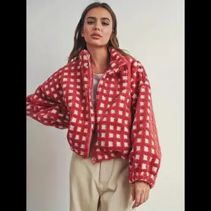 Women's Plush Checkered Coat, Warm Winter Outerwear, Casual Style, Long Sleeve, Button Front, Pocket Design, Perfect for Cold Weather