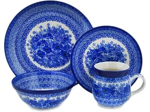 Polish Pottery 4-Piece Place Setting Dreams In Blue