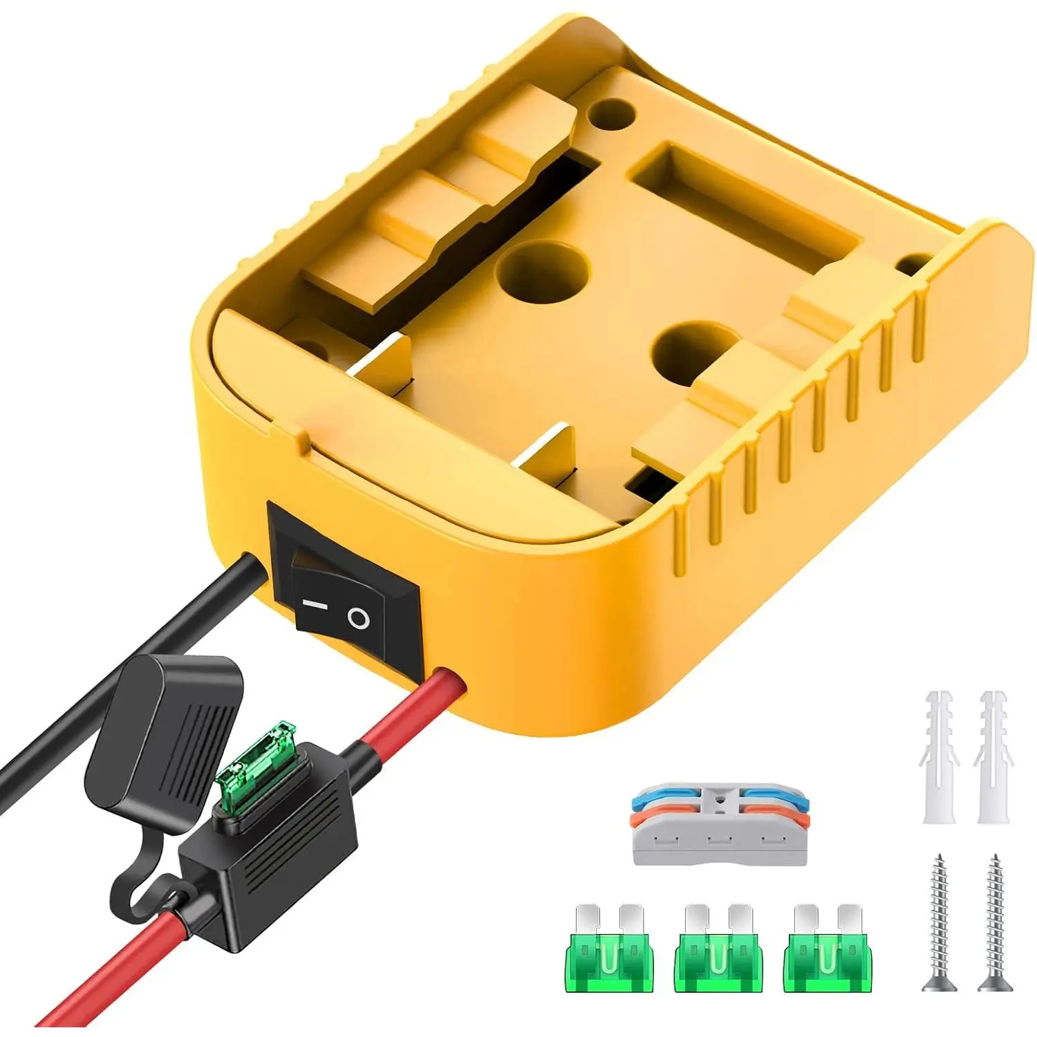 Dewalt 20V Lithium Battery Power Wheel Adapter, 20A Heatproof Converter Kit with Switch, Fuse, Wire Terminals, 12 AWG Wire, ABS Plastic Housing for DIY RC Car Toys, Outdoor Projects