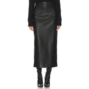 Enza Costa Leather Hi-waist Curve Skirt in Black