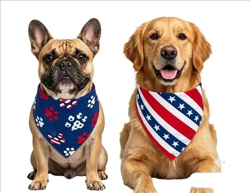 Cute European & American Polyester Fabric Pet Triangular Bibs, Stars & Stripes Decorative All-Seasons Neck Accessories for Small Dogs & Cats, Medium-Size Drool Towels