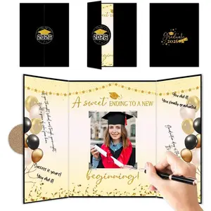 Graduation Party Decorations -  & Black The Adventure Begins - Class Of 2026 Grad Guest Book, Signature Board With 6 Photo DIY Sticker, Graduation  For Him Her Party Favor & Supplies - A11