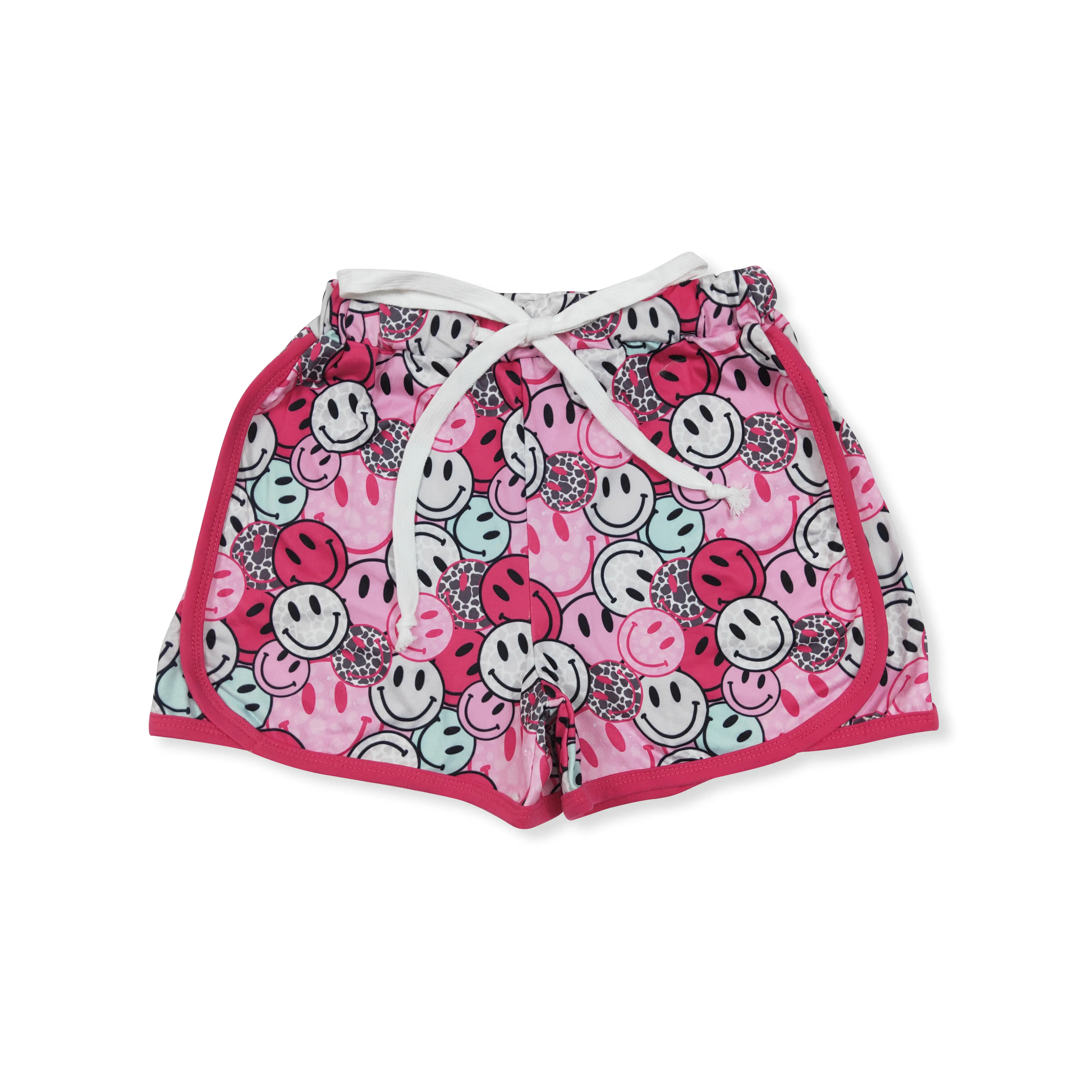 Girls' Colorful Smile Print Summer Casual Wear Shorts, Floral Graphic Drawstrings Shorts for 5-6t, 6-7t Kids' Bottoms