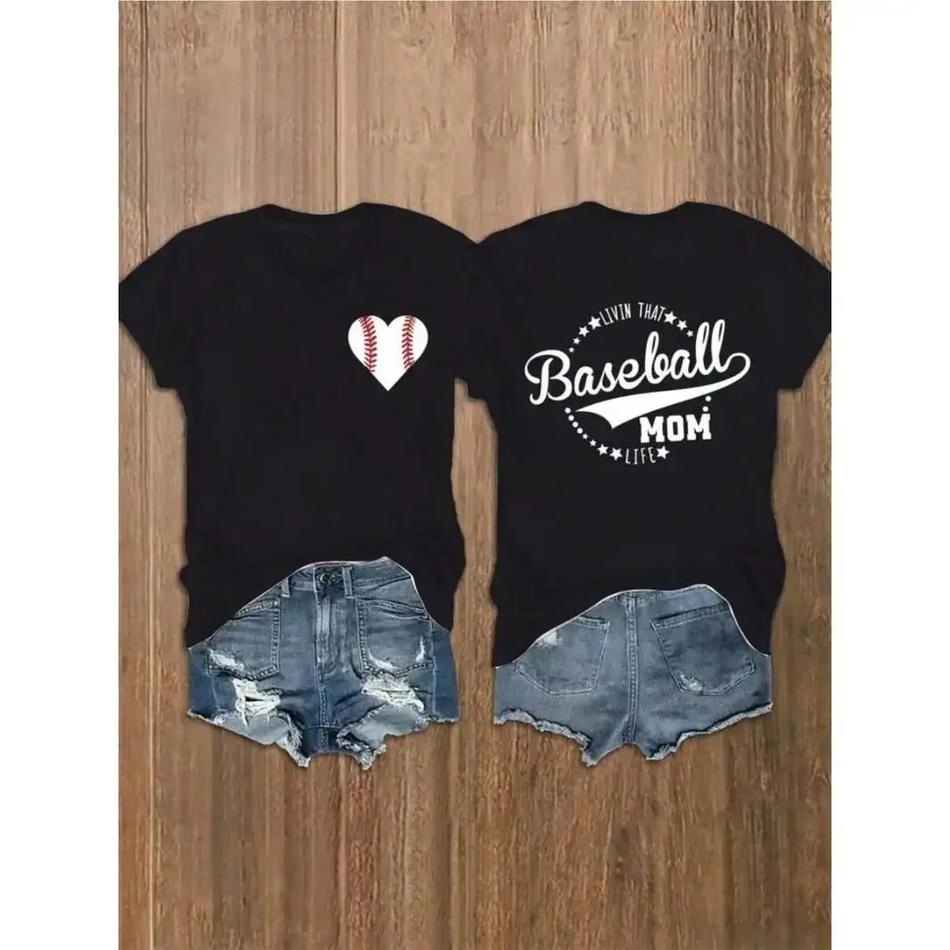 Womens Baseball Mom Graphic Tee Short Sleeve Crewneck Casual Soft Cotton T Shirt for Game Day Mom Life Mothers Day Gift t0406Father's Day Gift