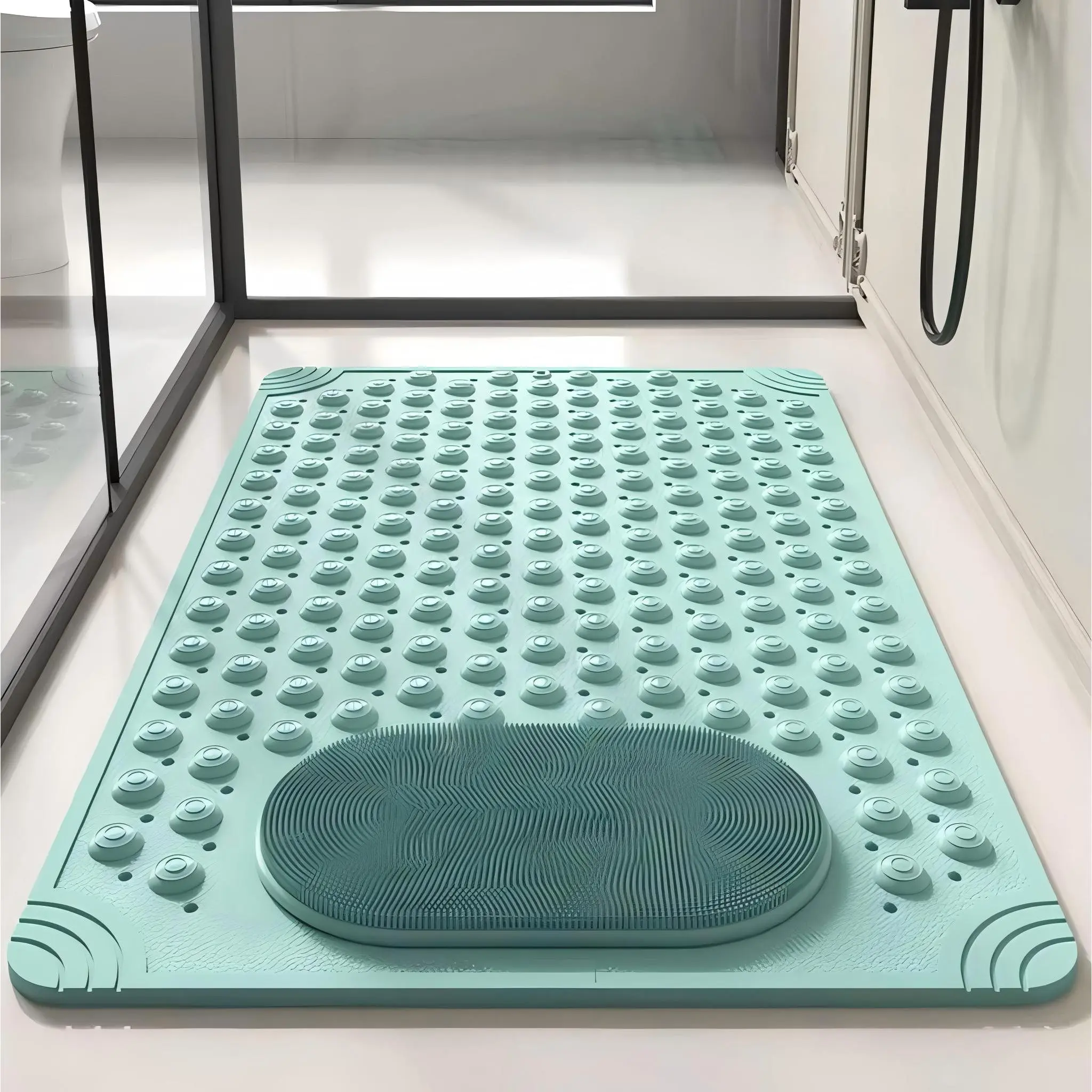 Bath Mats - 27" x 14" for Bathroom Floor Shower & Tub, Grey Bathroom Mat Non Slip Washable,with Strong Suction Cups & Fast Drain Holes