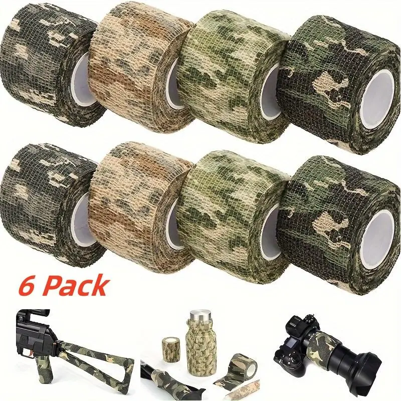 6 Roll Camouflage Kinesiologia Bandage Outdoor Hunting Camouflage Stealth Tape Elbow Pads Knee Brace Support Elastic Bandage Gym