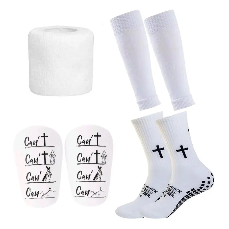 Anti-slip Football Men's Socks and Guard Set, Non-slip Soccer Socks with Shin Guards, Football Protective Set for Men & Women, Soccer Accessories White compression socks football, grip socks , grip socks for soccer, grip sock,Gift Menswear