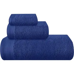 Ultra Soft 3 Pack Cotton Towel Set, Contains a Bath Towels 28x55 inch, a Hand Towels 16x24 inch & a Wash Coths 12x12 inch, Ideal Everyday use, Compact & Lightweight - Navy Blue, Medium