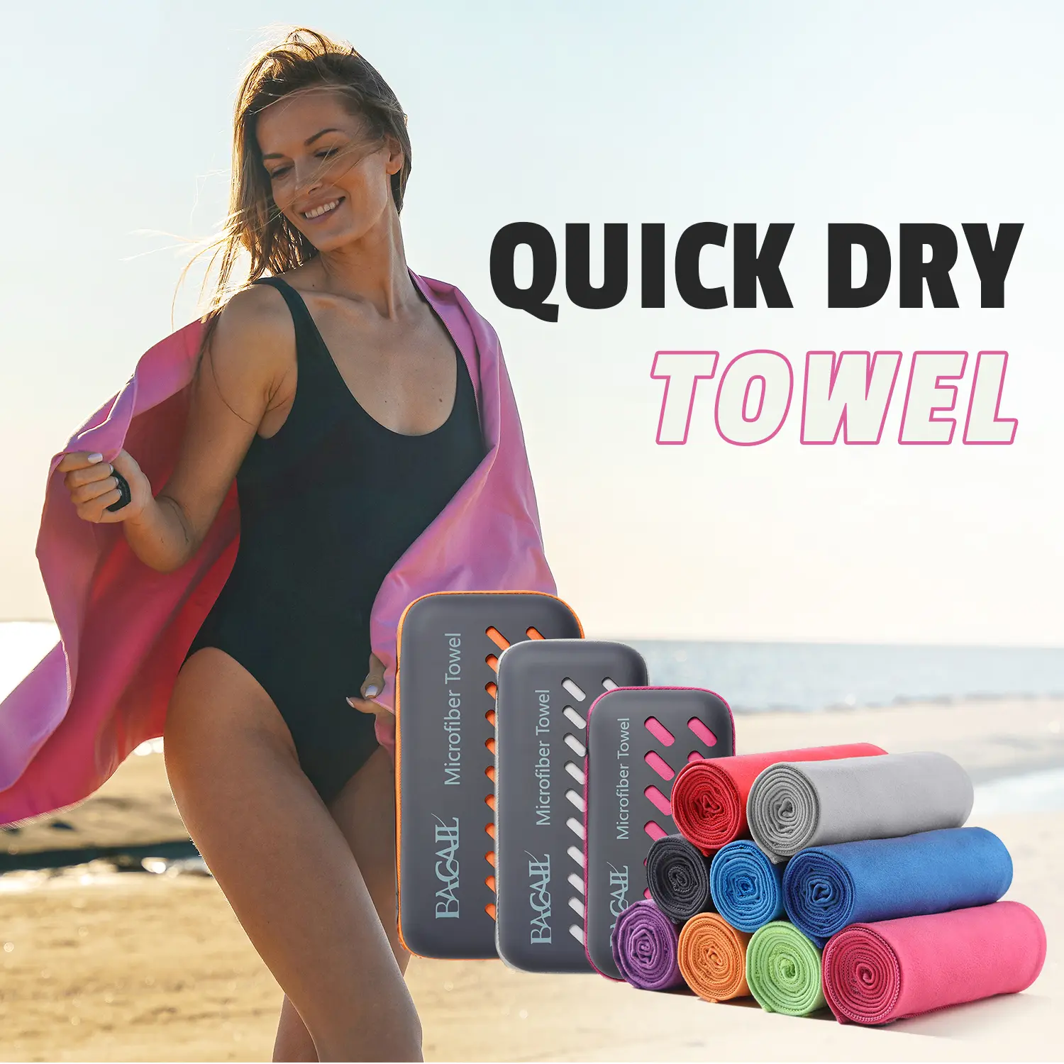 【Summer Wins】BAGAIL Camping Towel with EVA Case, Compact & Ultra Soft Microfiber Travel Towel - Super Absorbent & Lightweight Quick Dry Towels for Sports, Beach, Gym, Backpacking, Hiking and Yoga
