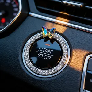 Rhinestone Decor Bowknot Design Car Engine Start Stop Button Ring, Car Engine Start Stop Button Decoration, Car Interior Accessories for Women, Car Decorations, Automotive, Vehicle