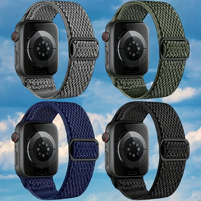 4 Pack Elastic Nylon Sport Bands Smart Watch Strap Compatible with Apple Watch 44mm 40mm 41mm 42mm 45mm 46mm 49mm 38mm, Unisex for Iwatch Ultra 2 Series, Accessories Smartwatch Strap