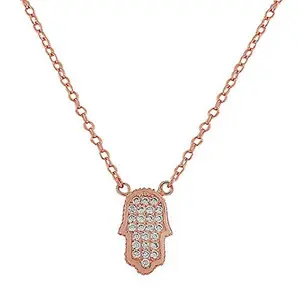 925 Sterling Silver Evil Eye Hamsa White CZ Womens Pendant Necklace
