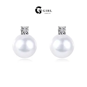 GGIRL Pearl Earrings for Women Dainty S925 Silver Artificial Zirconia 10mm/12mm Pearl Drop Earrings Hypoallergenic Fashion Jewelry Gift for Holiday Haul Christmas Birthdays Anniversaries