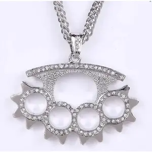 Fighting Weapon Knuckle Tiger Pendant Shining Ice Crystal Zircon Necklace Men's Hip Hop Rock Jewelry