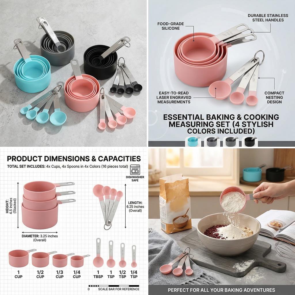 8 Pcs Measuring Cups and Spoons Set, Turquoise Stainless Steel Handle, Kitchen Baking Tools for Cooking, Baking & Coffee, Heavy Duty & Dishwasher Safe