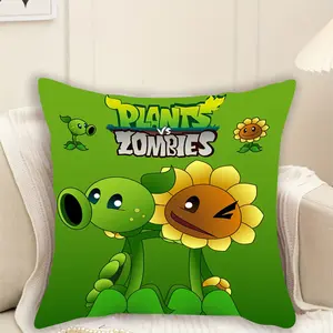 1pc Plants vs. Zombies Plush Pillowcase - Cute Zombies & Plants Characters (Crazy Dave's Garden, Green & Zombies Faces) - Soft Peach Light Beige Texture, Zipper Closure, Machine Washable - Official PVZ Game Decor for Living Room, Bedroom, Office - Gamer G