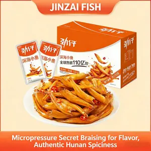 Jinzai Spicy Crispy Dried Fish Snacks, Authentic Hunan Flavor, Micro Pressure Stewed Deep Sea Fish, Ready to Eat Seafood Snacks in Open Bags, Suitable for Office/Travel, 20 packs/box