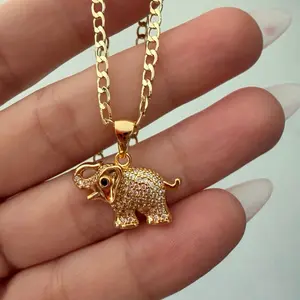 A46. Gold Elephant Pendant Necklace with Cubic Zirconia Accents for Women's Fashion Jewelry