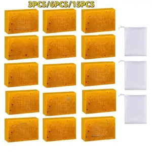 Turmeric Soap Set with Foaming Net, Natural Cold Pressed Brightening Soap Bar, Deep Cleansing Body Wash Soap for Women & Men , Popular Products, Kojic Turmeric Soap