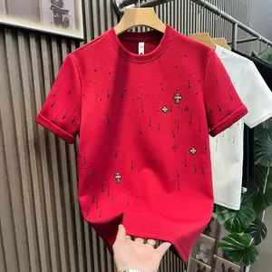 2025 Spring New Heavy Craft Light Luxury High-end Short Sleeve T-shirt Men's Top Meteor Full Diamond T-shirt Men's Round Neck Half Sleeve