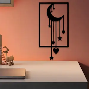 1pc Bohemian Moon and Stars Metal Wall Art, Bohemian Moon and Stars Statue Mural, Perfect for Bohemian Wall, Halloween Decor, Ideal Gift for Stargazers, Weather-Resistant Metal