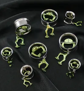 Green Dangling Frog Stainless Steel Tunnels
