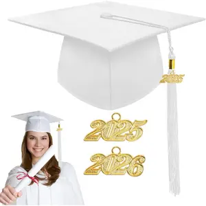 Unisex Matte Graduation Cap with Gold 2025/2026 Year Tassel Charm,Graduation Hat for Adults Bachelor Master