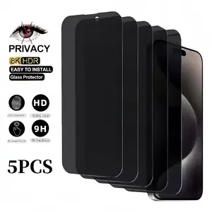 5PCS Anti Spy Screen Protector for iPhone 13 14 15 16 16E 17 Air Pro Max Plus Privacy Tempered Glass Film 9H Hardness Ultra Thin Oil Repellent Coating Anti Peeping Case Friendly