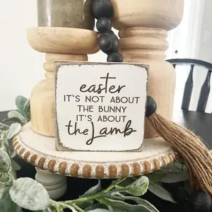 Easter Christian Sign, Farmhouse Easter Lamb Sign, Christian Sign for Home, Wooden Home Sign, Tier Tray Decor, Easter Tiered Tray Sign, Easter Decor, Decorative Plaque