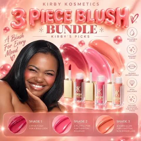 Kirby Kosmetics Rosy Blush Bundle - 3 liquid blushes infused with collagen and mica Flawless Cosmetic Makeup
