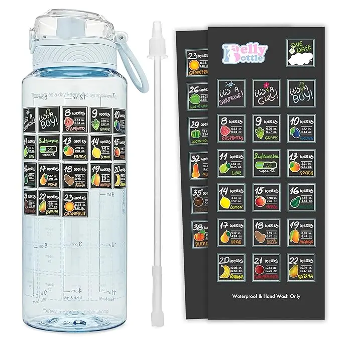 Belly Bottle Pregnancy Water Bottle Tracker – Gift for Expecting Moms (Blue)