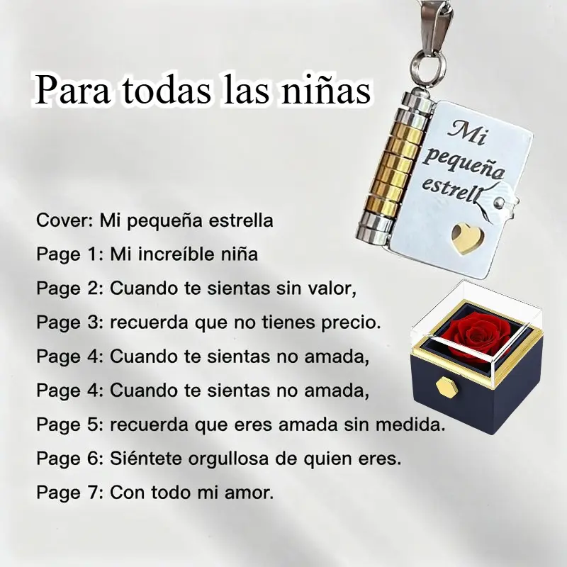 Collar diseñado para niñas, con hermosas bendiciones en español. Es el regalo perfecto para cumpleaños, graduaciones, Navidad y un sincero obsequio de amor. Incluye una caja de joyero rosa.