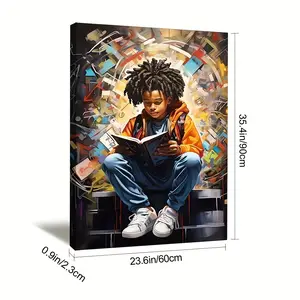 Oversized canvas wall art, Black joy art, African American art, book themed art, library canvas wall art