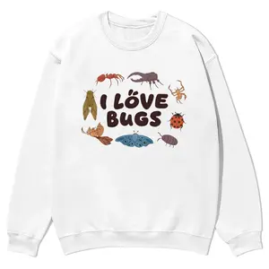 “I Love Bugs” Insects Lover crewnecks for men and women, full color fall sweatshirts, fun and cozy patterned sweaters, unisex fall clothing