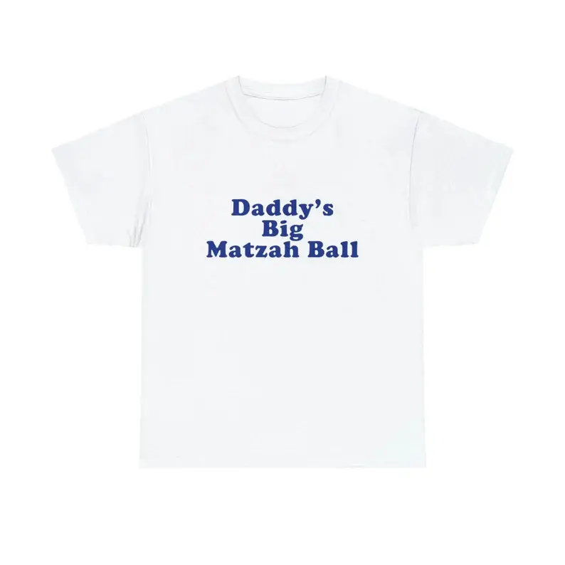 Men's Fitted Round Neck Short-Sleeve Print T-Shirt - Jewish Family Funny Hanukkah Parody Gift, Daddy's Big Matzah Ball Unisex Menswear, New York City Little Italy Meatball Casual Clothes, Machine Washable Normal Type