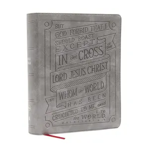 NKJV, Journal Reference Edition Bible, Verse Art Cover Collection, Leathersoft, Gray, Red Letter, Comfort Print: Let Scripture Explain Scripture. Reflect on What You Learn.