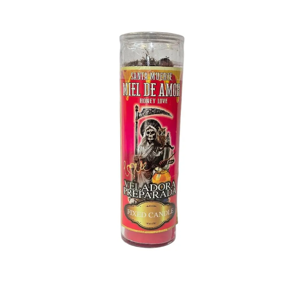 Santa Muerte Fixed Scented "Honey Love" Candle - Non-Toxic Romantic Spiritual Light, Prepared for Rituals, Boost Attraction, Draw Loving Intentions, Sweeten Thoughts - Preparada Veladora Miel de Amor
