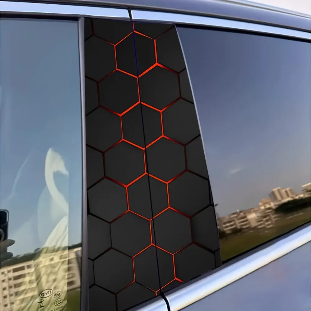 Sci-Fi Theme Car B-Pillar Decal Stickers, Side Decals, Decal For Cars, Durable Vinyl, Semi-Matte Finish, Easy Application, Waterproof Design, Hexagon Honeycomb Pattern, Universal Car Decoration