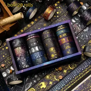 Starry Night Pattern Washi Tape Set, Crafts Kit, 20pcs/box Retro Color Decorative Adhesive Tape, DIY Decorative Tape for, Scrapbooking, Journal Making