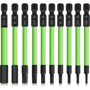 3.5" Long 1/4" Hex Head Allen Wrench Drill Bits, SAE Impact Driver Bit Set 5/64 to 5/16, Magnetic Tips Magnetic Screwdriver Bits Hex Drill Bit Set, S2 Steel, New Version, 10Pcs, W/Storage Case