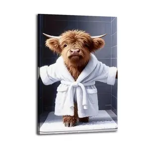 Cute Bathrobe Highland Poster Bedroom Aesthetic Decorative Painting Printed Product Aesthetic Art Living Room Poster Painting Wall Home Art Decoration