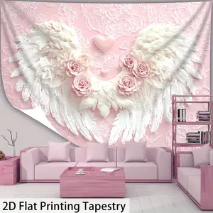 [2D Flat Printing] 1 Piece - Extra Large Size - Romantic Pink Wings - HD Digital Printed Tapestry - Polyester Material - Home Decoration - Comes with Hanging Clips