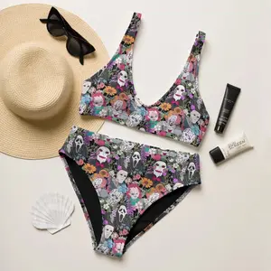 Women Horror Movie Characters Floral Bikini Set Ghostface Chucky Scream Beach Swimsuit Loose Comfortable Halloween Summer Festival Two Piece Swimwear