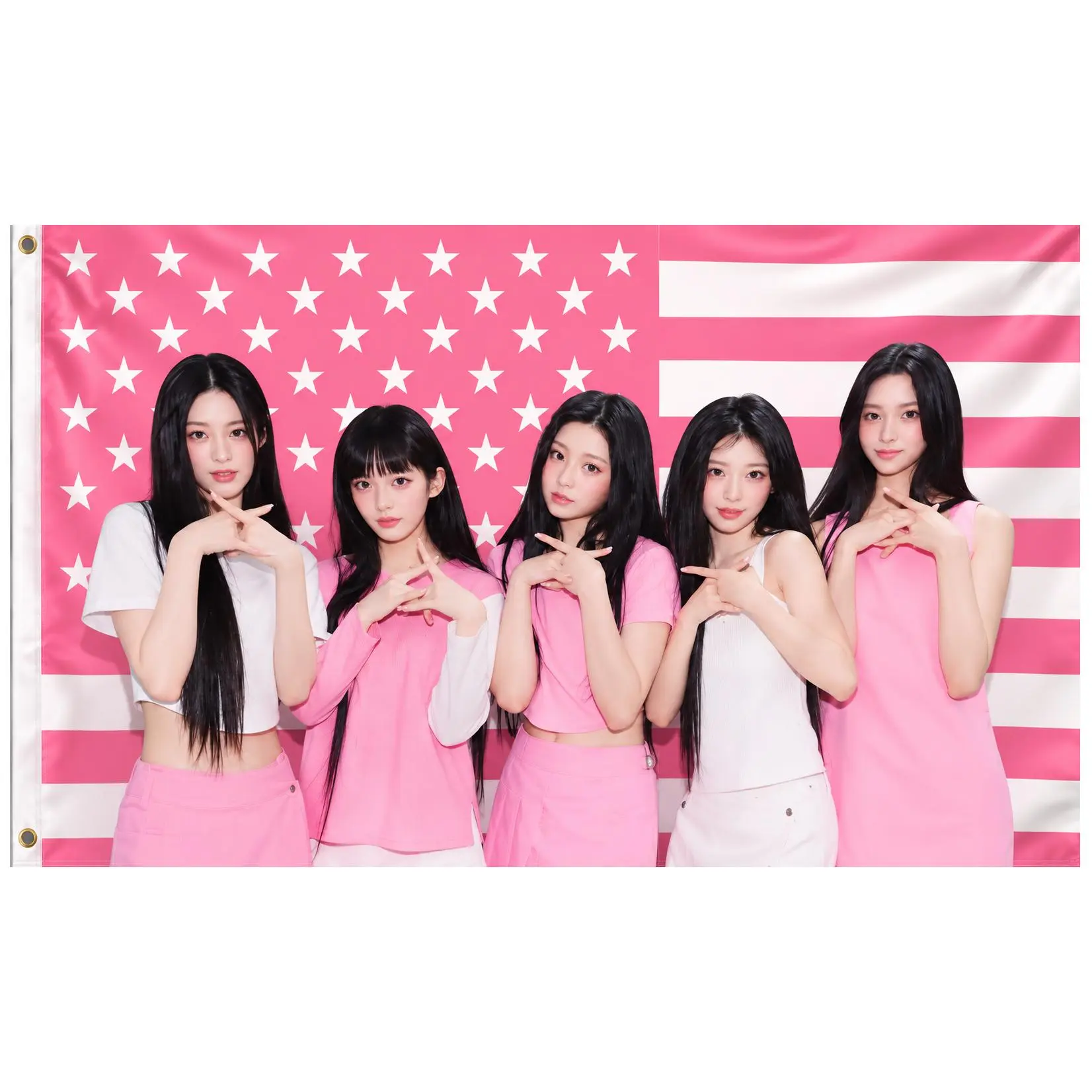 ILLIT Kpop Pink American Flag 3x5 Ft, Girl Group Idol Polyester Wall Banner with Brass Grommets, Cute Concert Fan Room Decor, College Dorm Bedroom Party Backdrop, Kpop Music Lover Gift for ILLIT Fans USA