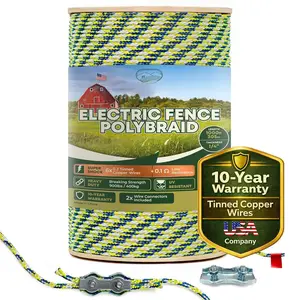 Electric Fence Polybraid 1/4" Rope 1000Ft (305m) - 6 x Tinned Copper Strands for  Shock - Heavy Duty Polyrope Braided -  Horse Wire Fencing Highly Visible - UV Rust  Resistant