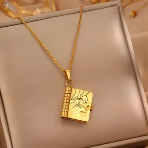Titanium steel necklace TK popular daughter copywriting book envelope necklace does not fade plated 18k gold love letter necklace pendant
