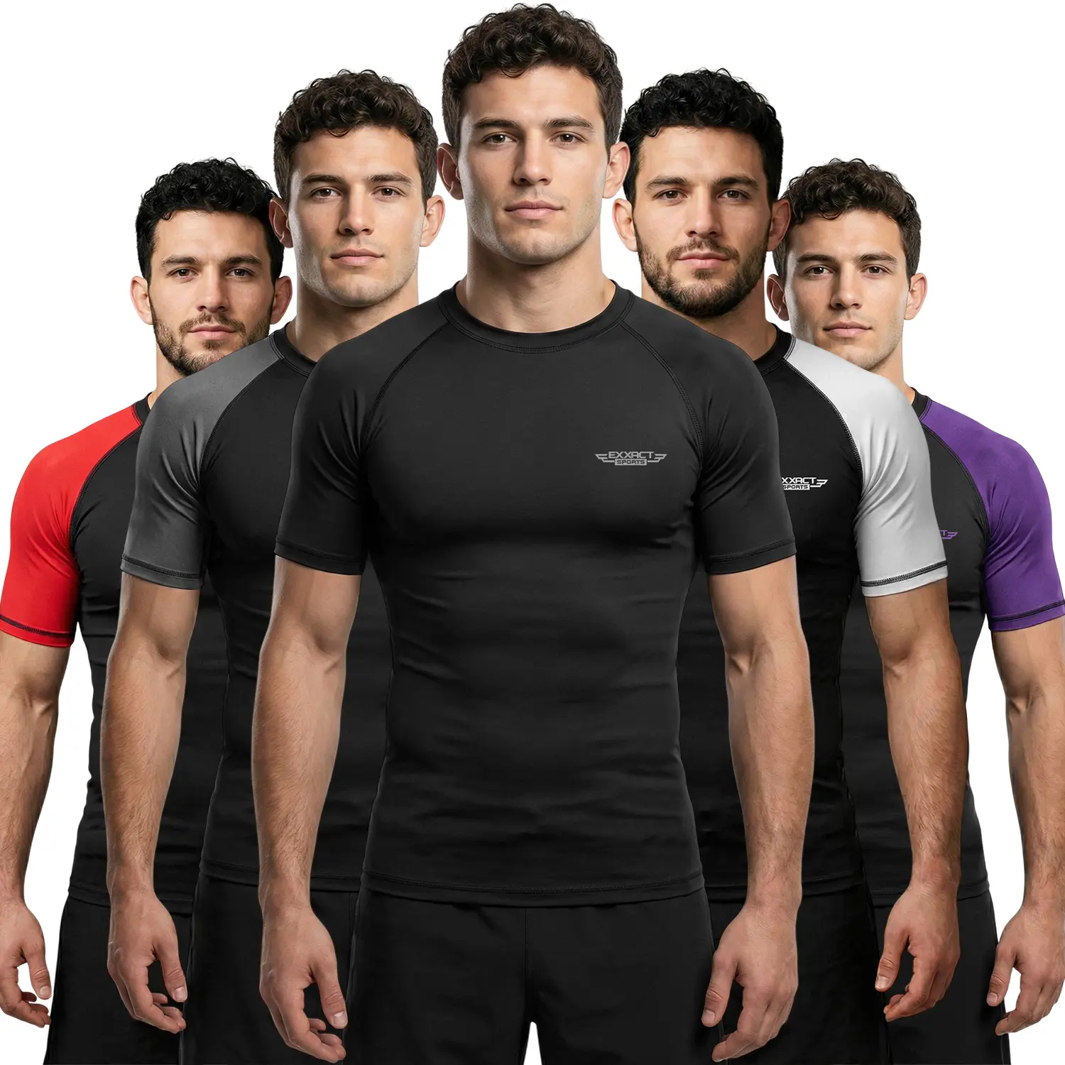 Exxact Sports Men's Plain Short-Sleeve Ranked Compression Rash Guard for BJJ, MMA, Wrestling (Black), Rash Guards